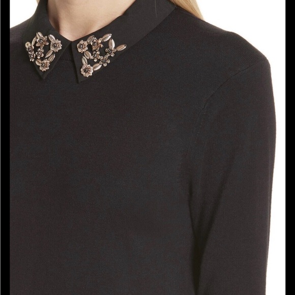 Ted Baker London Black Top with Gold Embellished Collar - Picture 2 of 10